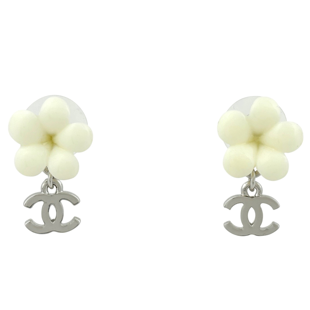 CHANEL White Logo Earrings
